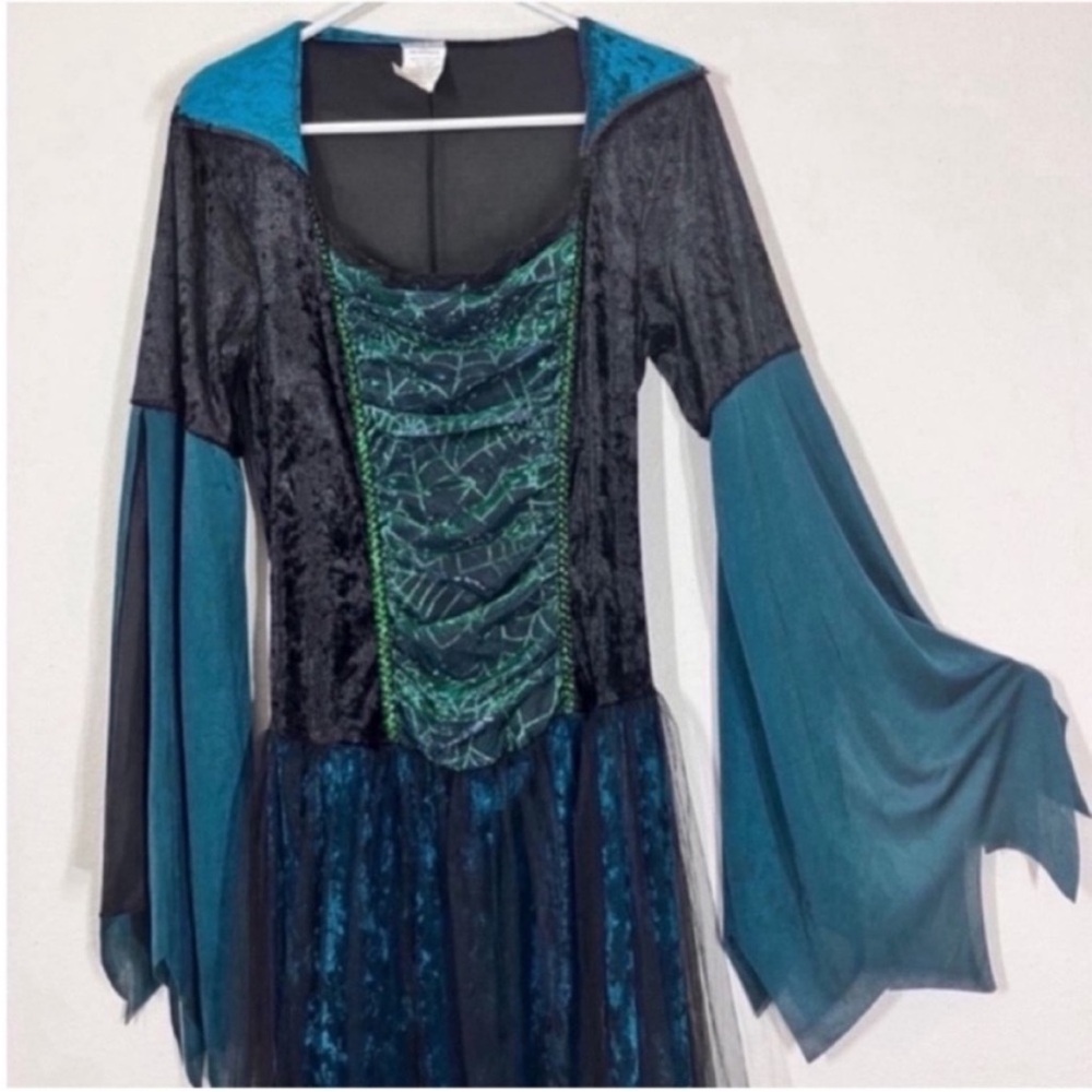 Halloween costume Black and Teal Dress with Green Accents